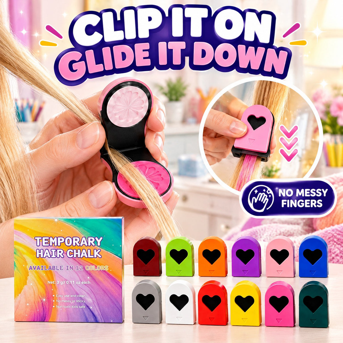 🔥Last Day 50% OFF🌈12-Color Temporary Hair Chalk Applicator Set
