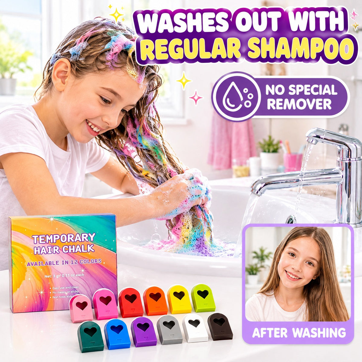 🔥Last Day 50% OFF🌈12-Color Temporary Hair Chalk Applicator Set